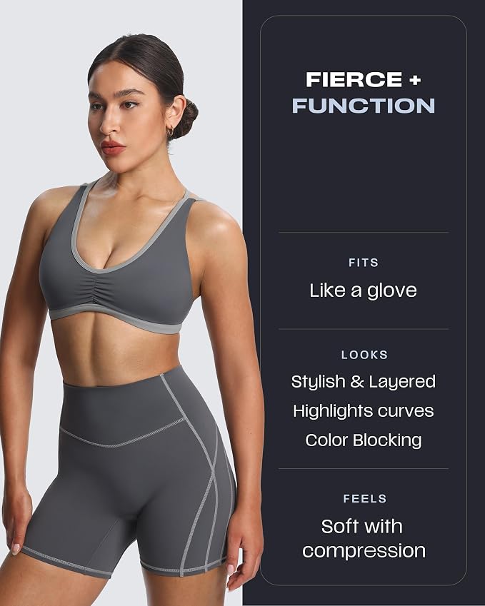Aoxjox Lexi Lined Workout Biker Shorts for Women Tummy Control High Waisted Exercise Athletic Gym Running Yoga Short 6"
