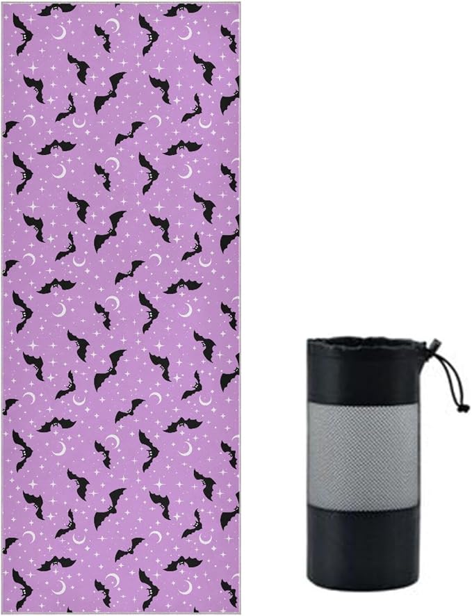 Halloween Bats Moons Yoga Mat Towel 73 x 27 Inch Non Slip Soft Sweat Absorbent Hot Yoga Mat Towel for Pilates and Workout