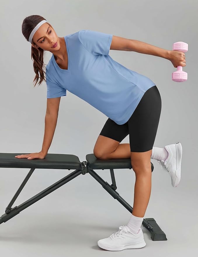 PINSPARK Soft Workout Tops for Women Short Sleeve V Neck Moisture Wicking UPF 50+ Sun Protection Quick Dry Gym Shirts
