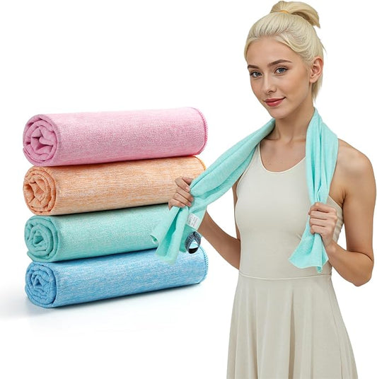 REDKISS Microfiber Workout Towels - 39 x 11inches Quick Dry, Highly Absorbing, Odor-Free, for Women & Men, Gym Towel for Hot Yoga, Tennis, Working Out, Camping, Set of 4 Colorful