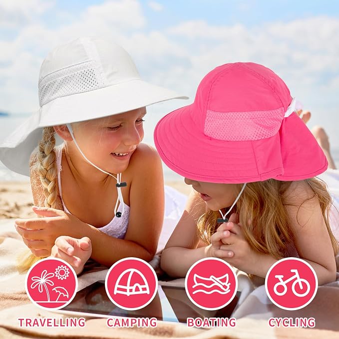 Toddler Baby Sun Hat Kids Summer Beach Essentials Adjustable Beach Hats with Bucket Wide Brim for Boys Girls Age 0-14 Years