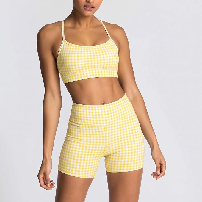 ABOCIW Workout Sets for Women 2 Piece Color Block Strappy Sports Bra High Waist Shorts Gym Yoga Pilates Outfits