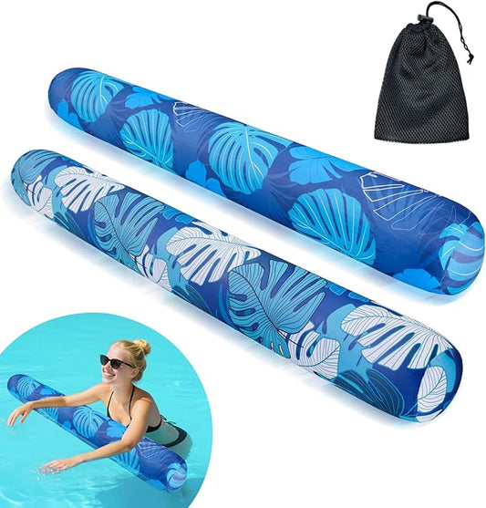 Inflatable Swimming Pool Noodle, 2 Pack Soft Fabric Quick Drying Covered Large Pool Floats Noodles, Premium Buoyancy Swim PoolFloats with Portable Storage Bag for Pool Party Toy