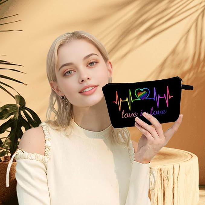 Inspirational Rainbow ECG Bag Love is Love Makeup Bag for Her Teen Valentines Heart Cosmetic Bags Rainbow Love Travel Zipper Pouches Travel Pouch Gift for Her Organizer Toiletry Bag