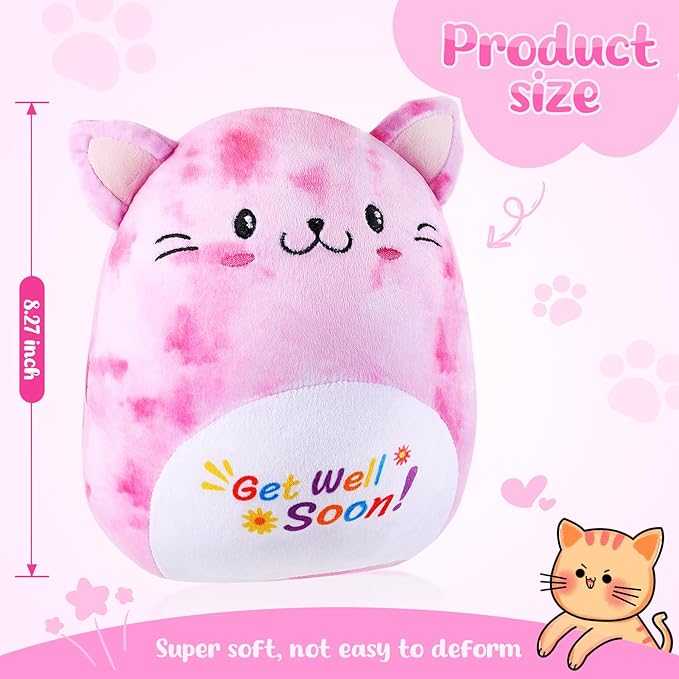 Get Well Soon Gift Cat Plush Cow Stuffed Animal Hug Pillow Sympathy Gift Get Well Toy Gifts for Kids Boys Girls Women(Cat)