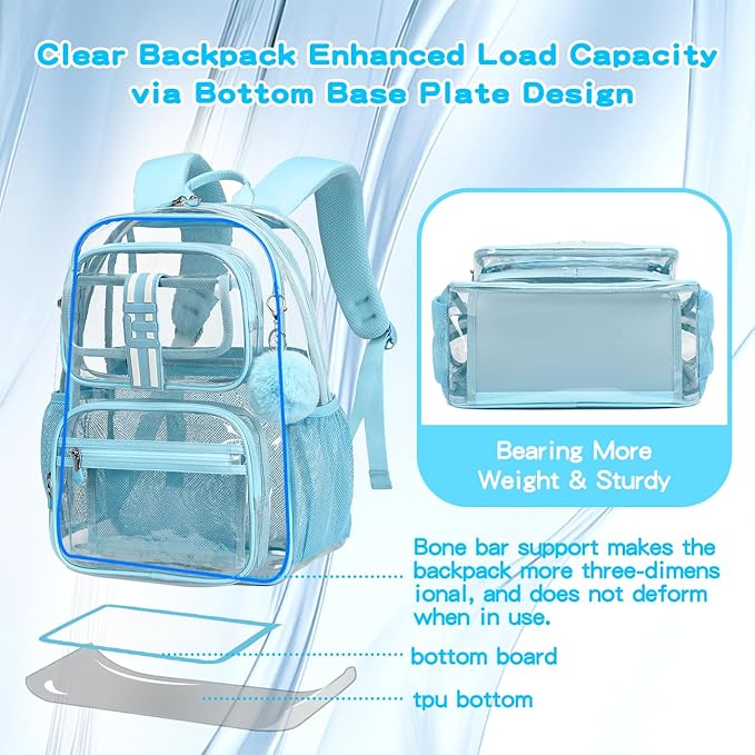Cusangel Clear Backpack for School,16in Heavy Duty Clear BookBag,TPU Large Capacity Black See Through backpack for Stadiums,Concerts,Plastic transparente para mujer for 8Age+