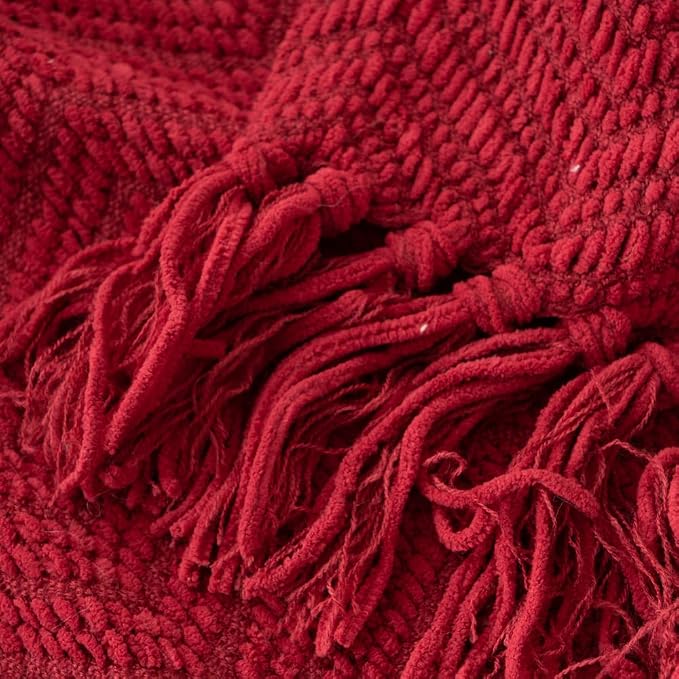 BATTILO HOME Red Throw Blanket for Couch, Knit Christmas Throw Blanket for Home Decor, Super Soft Cozy Warm Red Christmas Blanket for Winter, 50" x 60"
