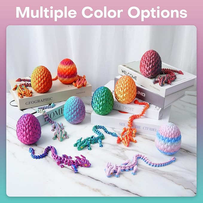 FYEFKJSA 3D Printed Dragon Eggs with Dragon Inside - 12Inch,Articulated Fidget 3D Printed Animals, Interesting Decorative Gift, Easter Basket Essentials Stuffers (Random Mist Forest)
