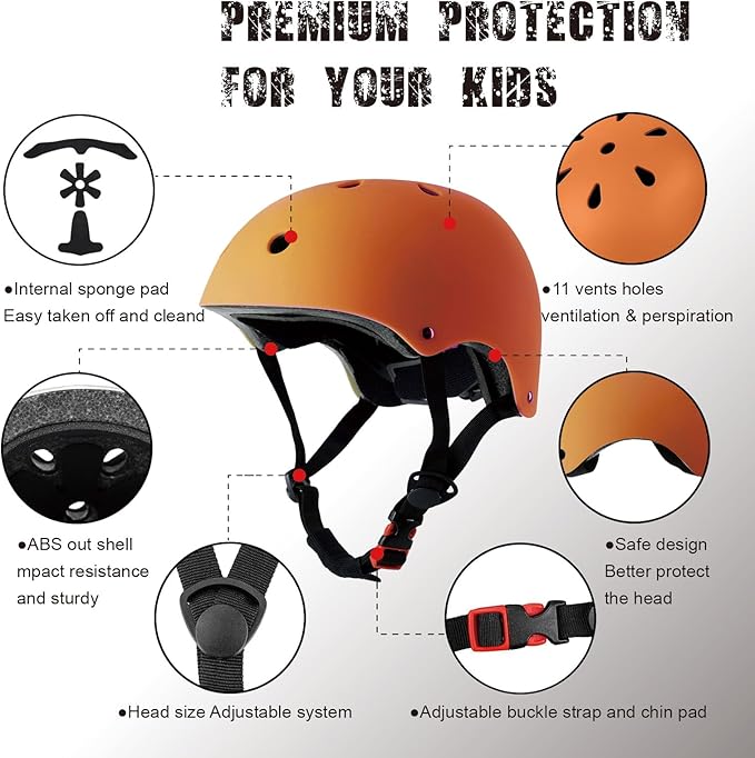 Kids Bike Helmet, CPSC & ASTM Certified, Adjustable EPS Protective Gear, 5 Colors, Multi-Sport for Boys & Girls, 11 Vents, Free Sports Drawstring Bag