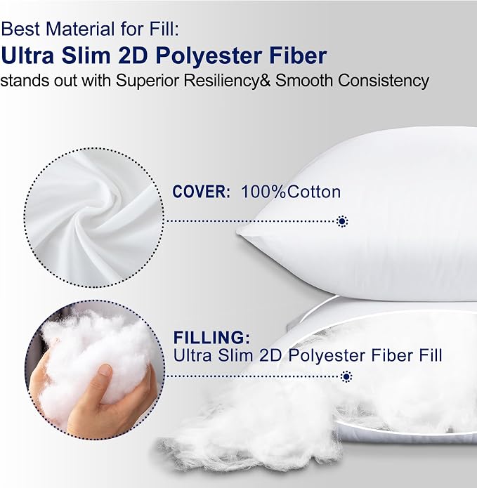 HITO 12x20 Pillow Inserts (Set of 2)- 100% Cotton Covering Down Alternative Throw Pillows White for Couch Bed Sofa