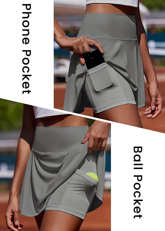 PINSPARK Womens Tennis Skirt Pleated Athletic Golf Skorts with Pockets | 3.5" High Waisted, Mesh Built-in Shorts, Mini Skirt, Buttery-Soft, Quick-dry, for Tennis, Golf, Pickleball, Casual