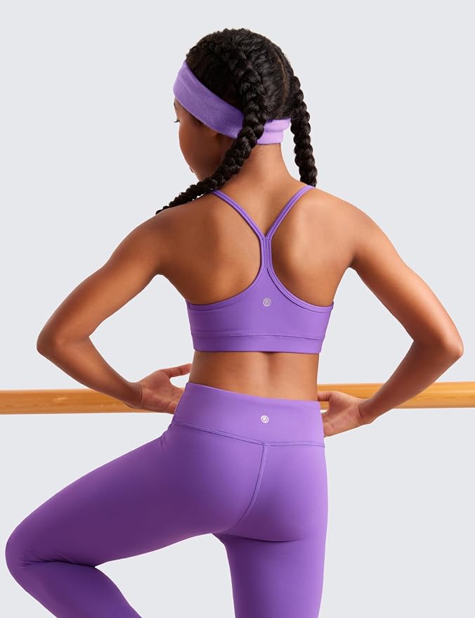 CRZ YOGA Girls Butterluxe Y Back Sports Bra - Yoga Athletic Casual Tops Scoop Neck Spaghetti Strap Padded Crop Kids Teen
