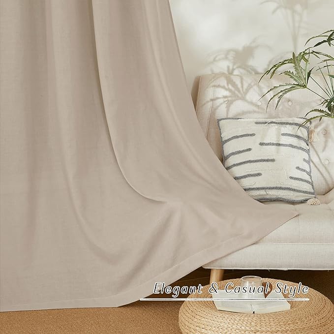NICETOWN Thick polyester and linen Curtains 96 inch Long, Grommet Semi Sheer Window Treatments Privacy Added with Light Filtering Drapes for Bedroom/Living Room, Taupe, W55 x L96, 2 Panels