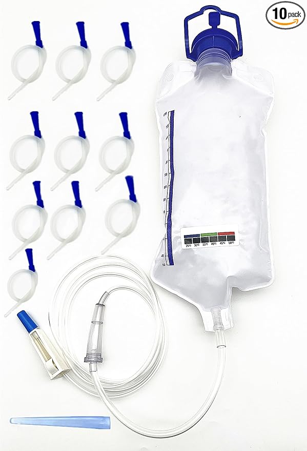 Reusable Enema Bag Kit, Enemas for Colon Cleanse for Women and Men, 1200ML Douche Bag Body Detox -Including 1.8M Silicone Hose and 10 Soft Replacement Colon Tubes