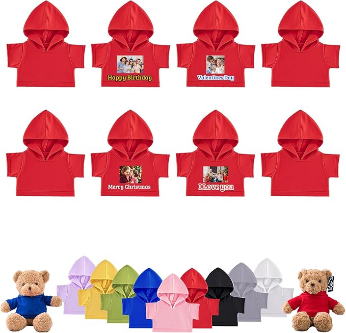 8 Pcs Personalized Teddy Bear Clothes with Photo Text, Custom Stuffed Animal Clothes Fit 8-16inch Stuffed Bear Clothing, Personalized Doll Clothing Make Your Own Plush Doll Shirt