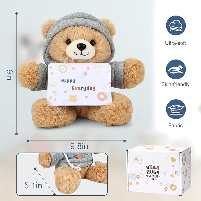 Get Well Soon Teddy Bear Stuffed Animal with Gift Box Removable Hoodie for Comfort and Love, for Kids, Women & Men in Tough Time, Get Well Soon Gifts Basket with Beautiful Greeting Card