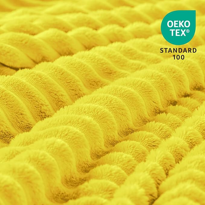 BEDELITE 3D Ribbed Jacquard Yellow Fleece Twin Blanket for Bed, 60x80 Inch | Soft Warm Decorative Fluffy Blanket, Cozy Plush Lightweight Fuzzy Throw Blanket for Couch Sofa Room Decor, Gift for Women