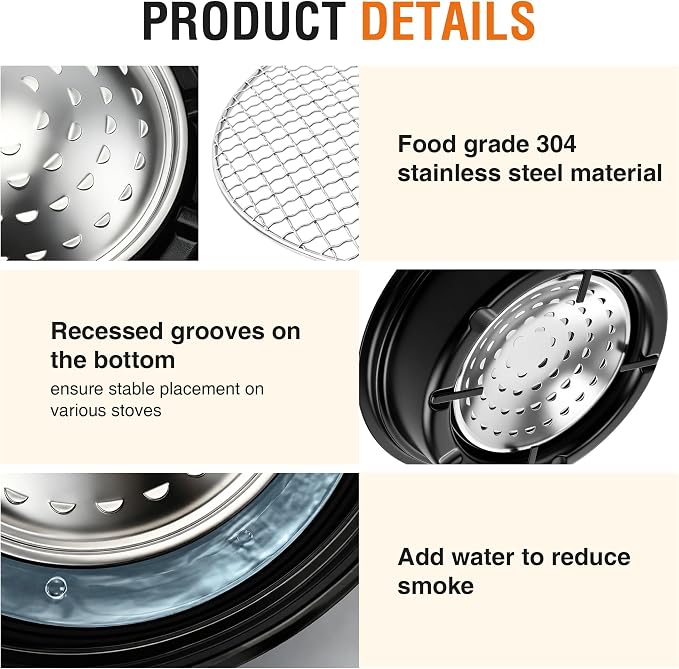 Korean BBQ Grill Pan, Low Smoke, Great Heat Conductivity | Upgraded Internal Heat Reflecting Panel, Stainless Steel Material, Stove Top Grill for Gas Canisters and Portable Stove