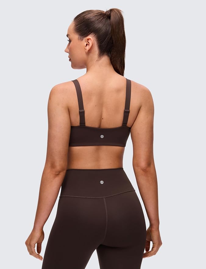 CRZ YOGA Butterluxe Adjustable Wide Strap Sports Bras for Women - Square Back Padded Scoop Neck Yoga Top