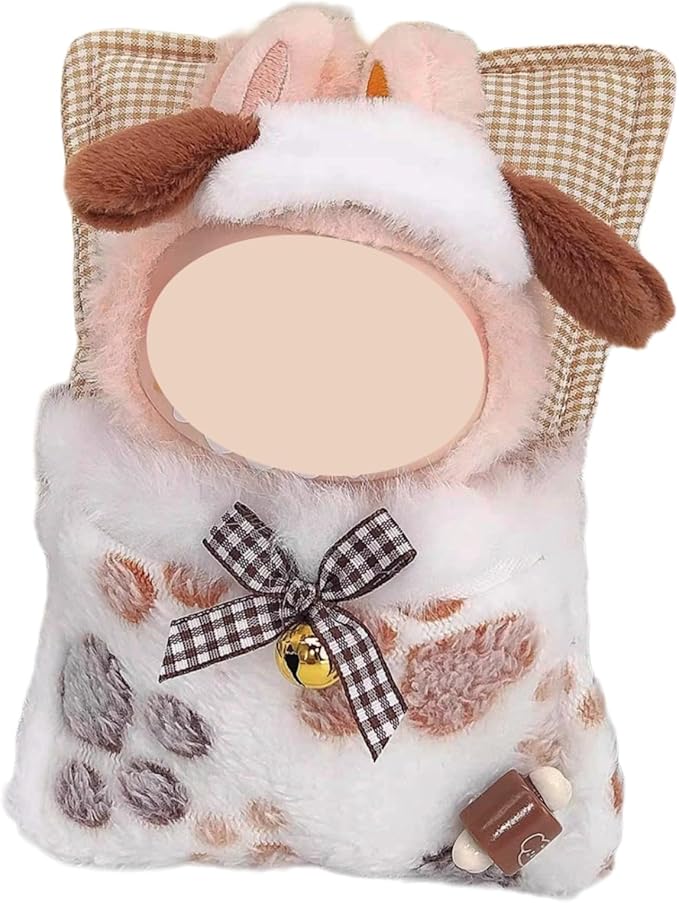 Pajama for Labubu, 2pcs Clothes Accessories Set for 17cm Doll, Plush Sleep Bag and Cute Sleeping Hat Nightcap Hairpin, Animal Kawaii Costume Outfits Collection (No Doll Included) (Brown Dog Set)