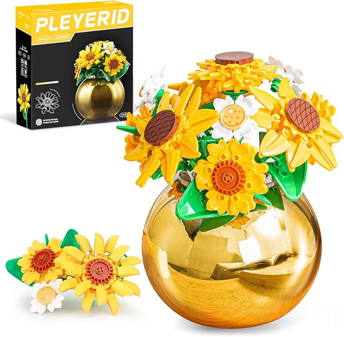 QLT QIAOLETONG Sunflowers Building Set for Adult, Botanical Collection for Woman Girls 14+, Sunflowers Pot Plants Kits Compatible with Lego Flowers