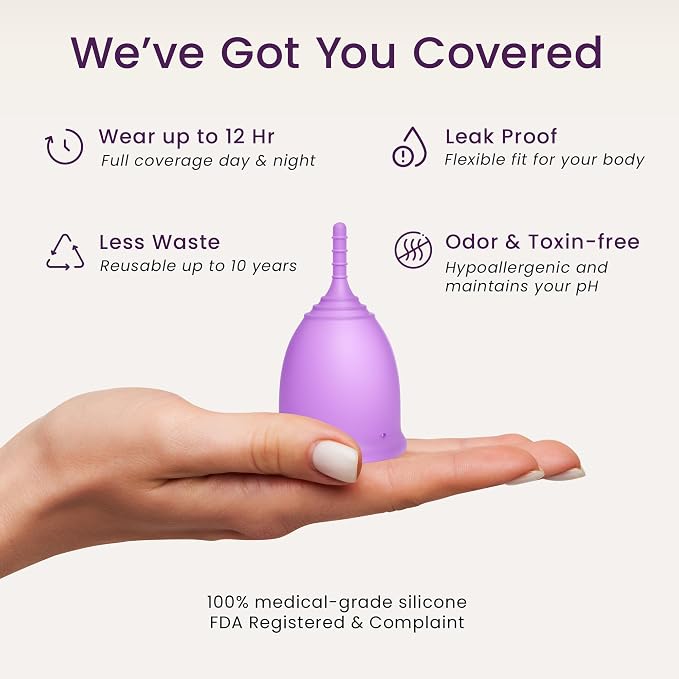 EcoBlossom Reusable Menstrual Cup Set - The Most Reliable Medical Grade Silicone Period Cups - Comfortably use for 12 Hours (2 Small Cups)