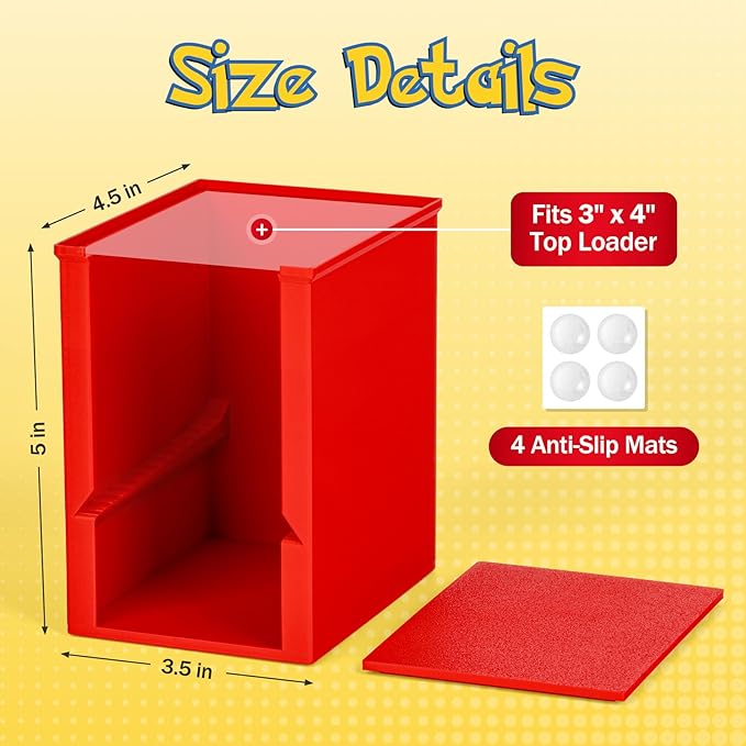 Toploader Dispenser & Penny Sleeve Holder - Dual Compartment Holds 250 Penny Sleeves & up to 50 Top Loaders, Stackable Card Storage Box with Dustproof Lid (Red)