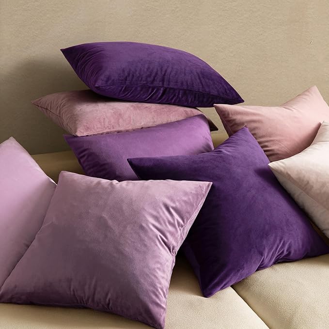 MIULEE Velvet Throw Pillow Covers 16x16 Inch Pack of 2 Eggplant Purple | Soft Solid Small Decorative Pillow Covers, Modern Luxury Home Decor, for Couch Chair Sofa Bedroom Livingroom Car