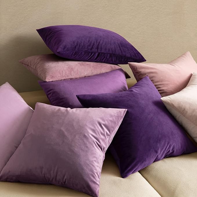 MIULEE Velvet Throw Pillow Covers 22x22 Inch Pack of 2 Eggplant Purple | Soft Solid Decorative Pillow Covers, Modern Luxury Home Decor, for Couch Chair Sofa Bedroom Livingroom