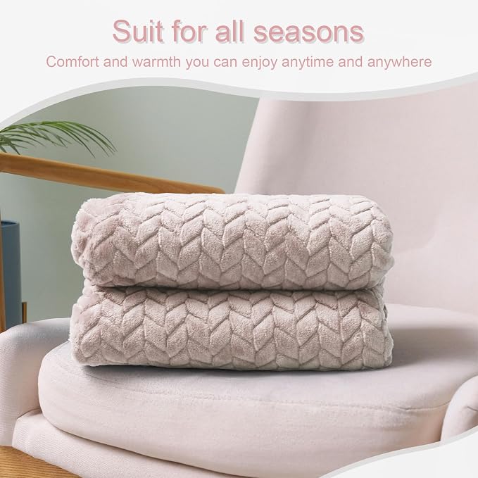 Exclusivo Mezcla Fleece Throw Blanket for Couch Sofa, 50”x70”, Camel | Oversized Soft Cozy Fluffy Blankets for Summer, Decorative Plush Flannel Throws for Living room, Bedroom with Leaves Pattern