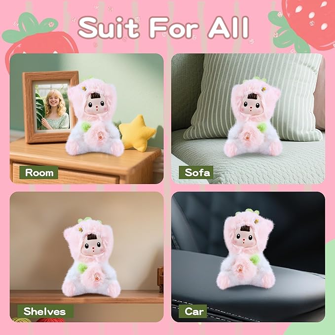Kawaii Plush Doll, Stuffed Animals with Vinyl Face Pink Strawberry Cat Shaped for Girls Boys Kids Lovers, 7 inches Kawaii Vinyl Plush Pendant Cute Figurines Gifts for Collectibles Home Decor Birthday