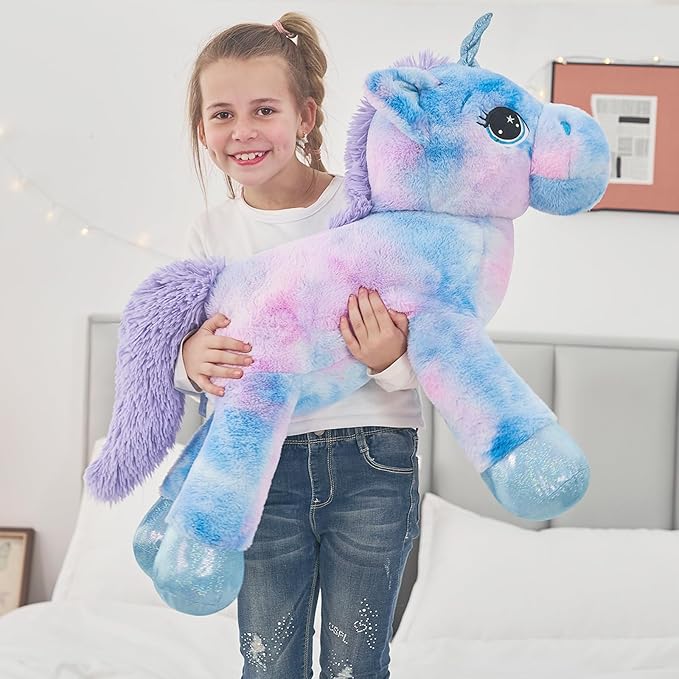Tezituor 32in Giant Unicorn Plush Toys,Cute Rainbow Stuffed Animals,Birthday Decorations for Girls,Boys,Girlfriend,Big Unicorns Gifts for Children,Purple Blue