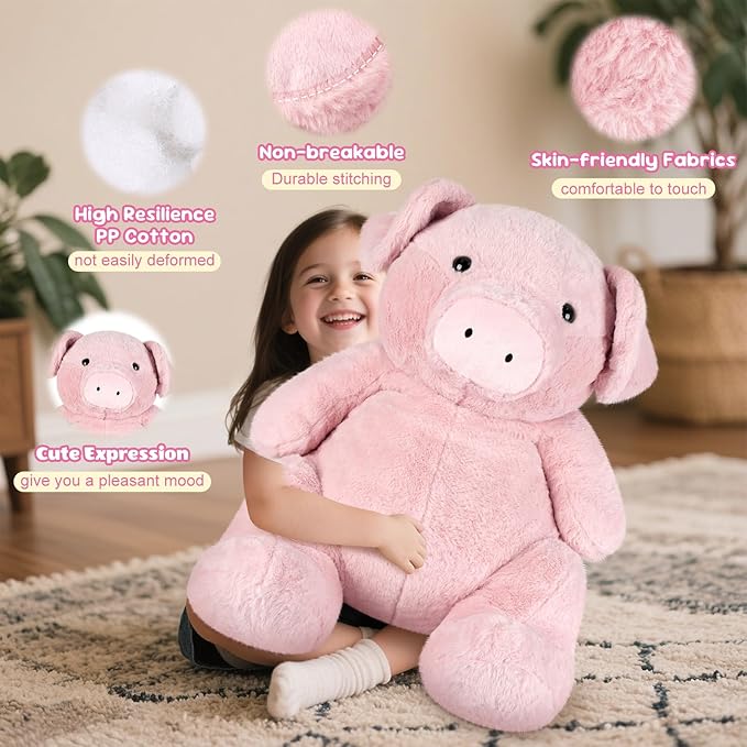 Giant Pink Pig Stuffed Animal 30", Jumbo Soft Giant Stuffed Animal, Big Pigs Cute Plush Toys Hugging Pillow for Stress Relief & Sleep Aid, Huge Cuddly Pig Plush Gift for Kids Adults