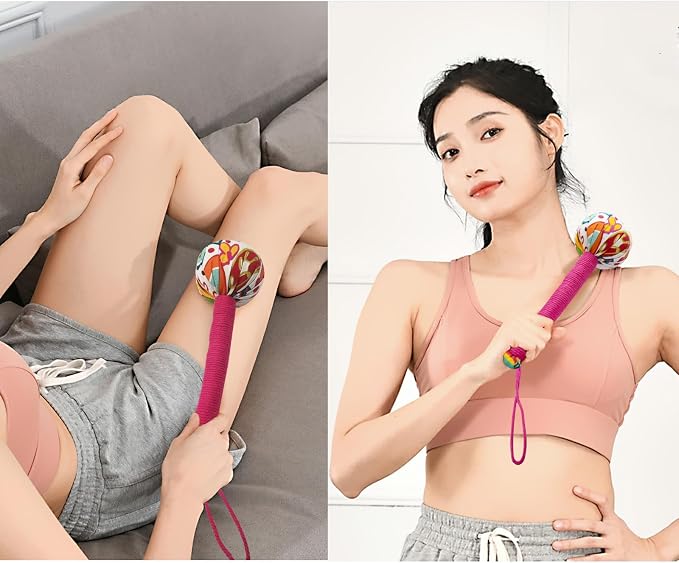 2PCS Long Size Lymphatic Drainage Herbal Massage Hammer,Manual Massage Hammer for Body, Back Massage Hammer Taichi,Wormwood Massage Hammer Sticks Muscle Relaxation 2PCS (Red/Green)