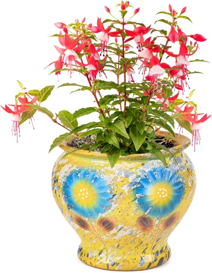 Sungmor 9 Inch Hand Painted Ceramic Succulent Plant Pots - Yellow & Daisy | Vintage Decorative Pottery Planters for Indoor Outdoor Plants, Table Centerpieces & Flower Arrangement Home Decor