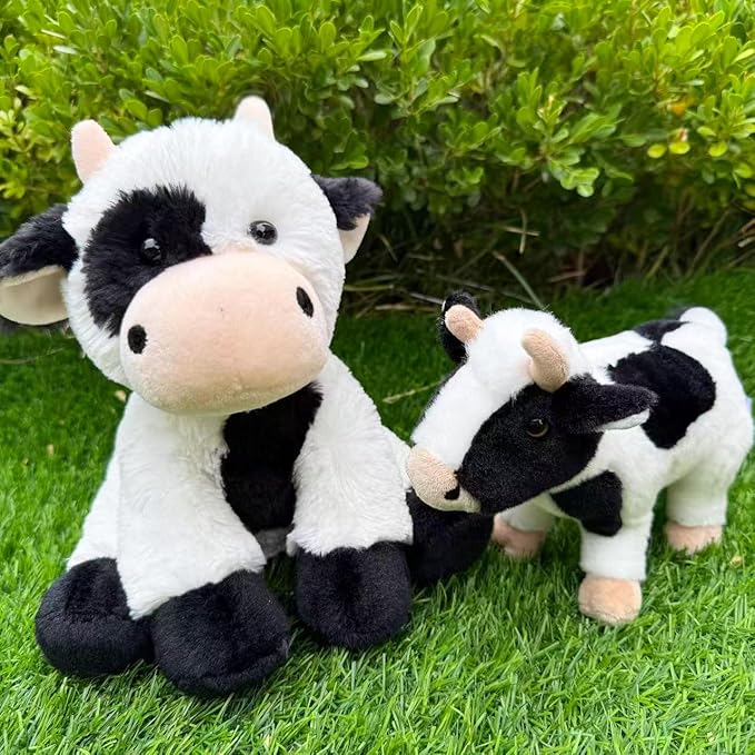 2 Pcs Cow Stuffed Animal Toys Set,8 INCH Soft and Plush Stuffed Animals for Girls Realistic Animals Gifts, Cute Soft Cow Animal Boys and Girls Toy for Toddlers