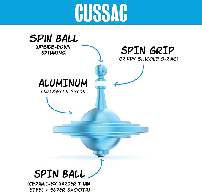 UFO Tops Cussac - Metal Spinning Fidget Toy Top - Inspired by The Documented 1967 UFO Sighting in Cussac, France (Sulfur Blue)