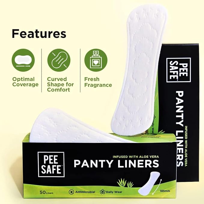 Pee Safe Extra Long Panty Liners for Women, Aloe Vera Infused Daily Liners with Cottony Soft Surface, 185mm Curvy Fit for Comfort & Freshness, Pack of 50