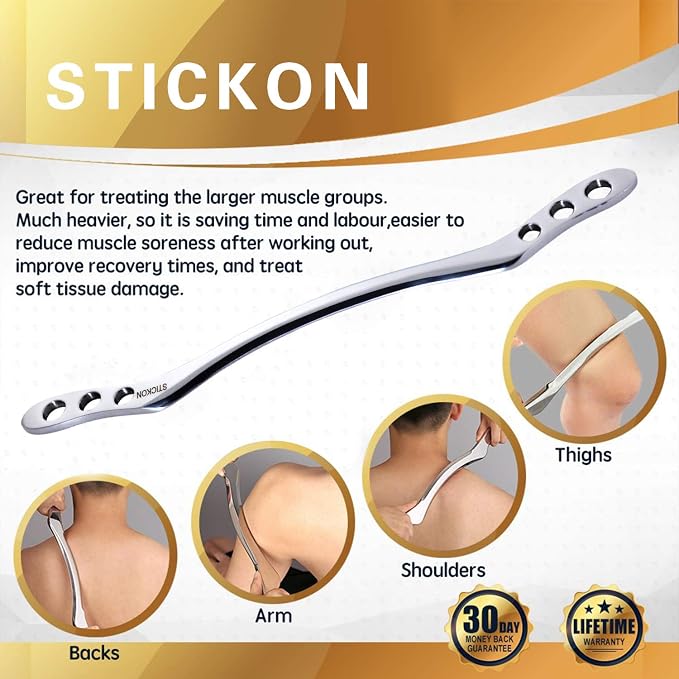 STICKON Stainless Steel Gua Sha Scraping Massage Tool IASTM Tools Great Soft Tissue Mobilization Tool (M Shape)