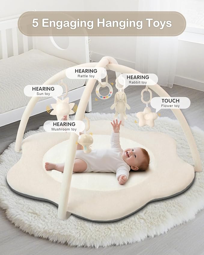 3-in-1 Baby Play Mat, Baby Seats for Infants for Sitting Up, Tummy Time Mat with 5 Detachable Toys, Activity Gym & Playmats for Babies 0-6 6-12 Months, Newborn Babies Shower Gifts