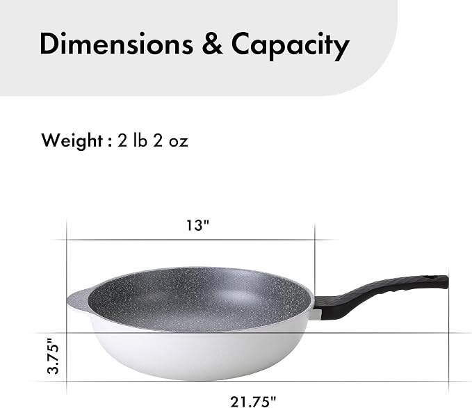 Neoflam Cast Aluminum Nonstick Large Wok – Lightweight & Durable Stir Fry Pan, Heakthy Non Stick Coating, Easy to Clean, Dishwasher Safe, PFOA, PFAS Free, Stay-Cool Handle, Made in Korea (12.5", 32cm)