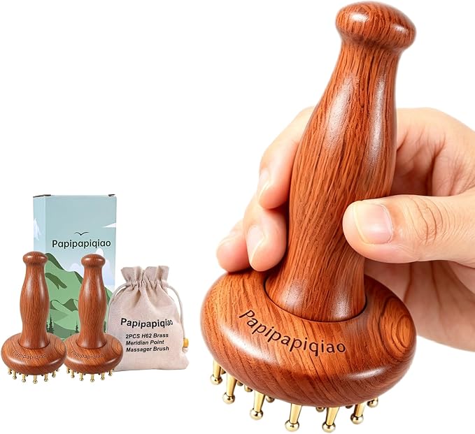 Meridian Massage Brush for Belly, 29 Teeth H62 Brass Massage Tool, Belly Massage Brush for Body and Scalp, Chinese SPA Gua Sha Tool for Body (2PCS) 黄铜经络刷 经络刷