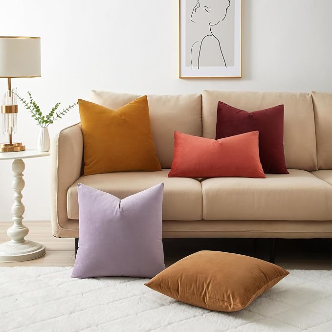 24x24 Velvet Throw Pillow Covers Set of 2 for Couch Sofa Bed,Light Brown | JUSPURBET Decorative Pillow Covers with Invisible Zipper for Modern Living Room Bedroom Home Decor