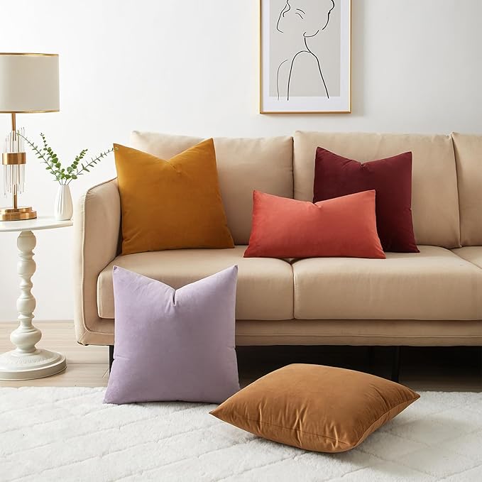 24x24 Pillow Covers Decorative Velvet Throw Pillow Covers Set of 2,Dark Red | JUSPURBET Luxury Cushion Covers with Invisible Zipper for Modern Couch Sofa Bed Living Room Bedroom Home Decor Christmas