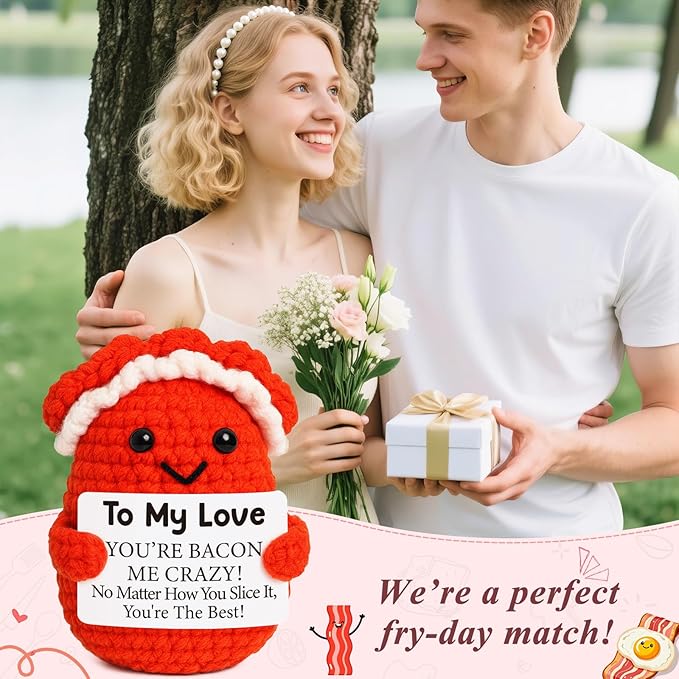 Mini Anniversary I Love You Gifts for Men Women Husband Boyfriend Girlfriend Wife to My Love Handmade Crochet Bacon for Birthday Valentines Wedding Anniversary for Him Her Couples