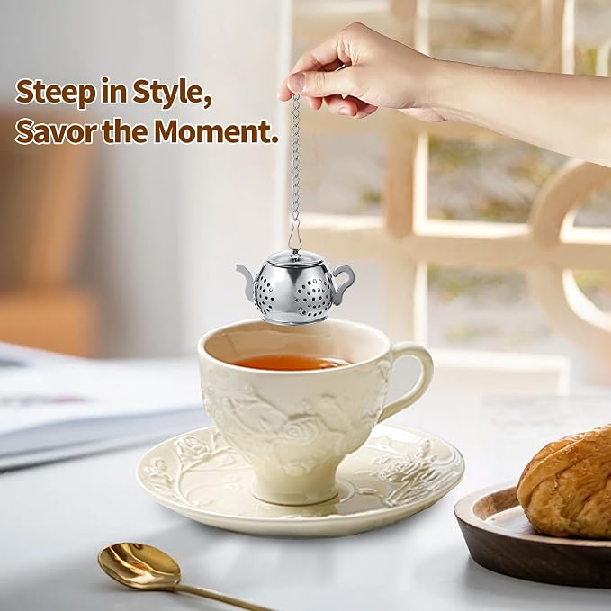 2-Pack Premium Tea Infusers with Spoon – 304 Stainless Steel Loose Leaf Tea Strainer & Steeper – Cute Teapot Design for a Thoughtful Brewing Journey
