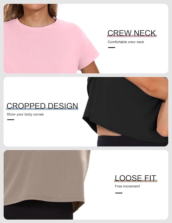Dalavch 4/6 Pack Women's Crop Top Short Sleeve Athletic Workout Loose Fit | Sports, Exercise, Yoga, Running, Hiking, Gym, Boxy, Baggy, Casual, Tees, Activewear, Cropped, T-Shirts