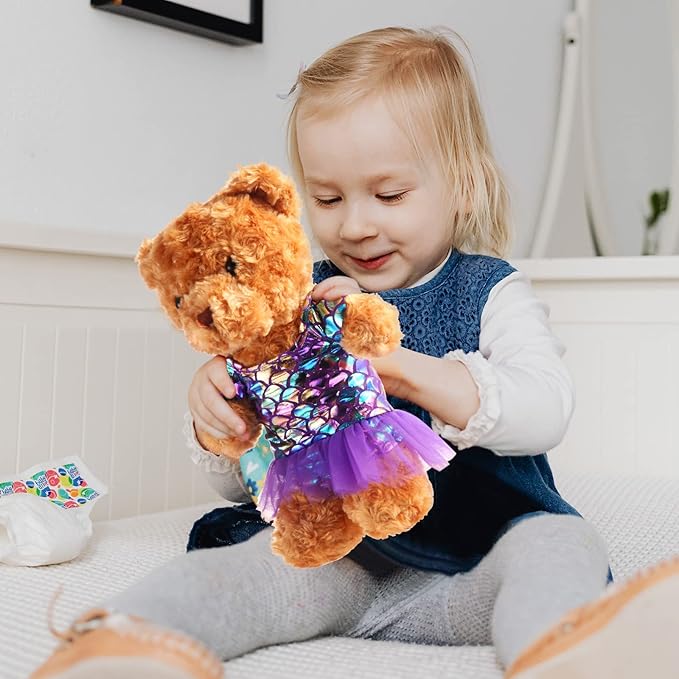 Set of 2 Summer Teddy Bear Clothes Cap & Gow Outfit Fits Make Your Own Most 14" - 18" Bear Plush Stuffed Animal Outfit Pet Dog Doll Cap and Gown Build a Bear Clothe(Mermaid Style, Fit 14"-18")