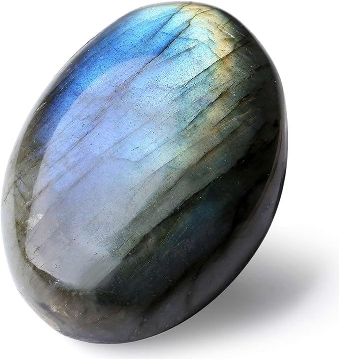 LAIDANLA Labradorite Large Palm Stone Healing Crystals 2.2-2.4" Natural Gemstones Calming Effects Energy Balancing Reiki Polished Irregular Worry Stone Cleansing Protection Crystal Grid Gifts 1PC