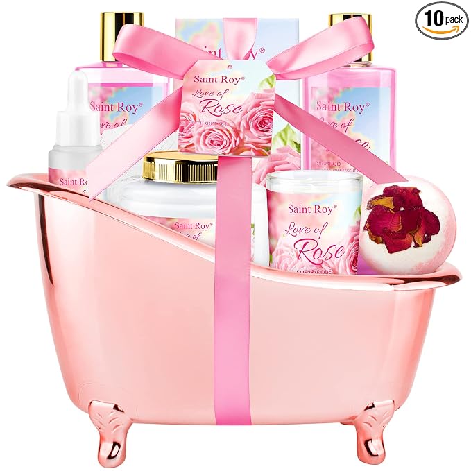 Spa Gifts for Women Rose Spa Gifts Bath and Body Gift Basket Set Care Kit | Bath Gift Set Self Care Pampering Kit with Shower Gel, Christmas, Valentines Day Gift for Mom, Birthday Gifts for Her, Wife